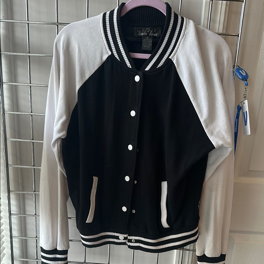 Brandon Thomas Black and White Varsity Jacket with Ribbed Detailing